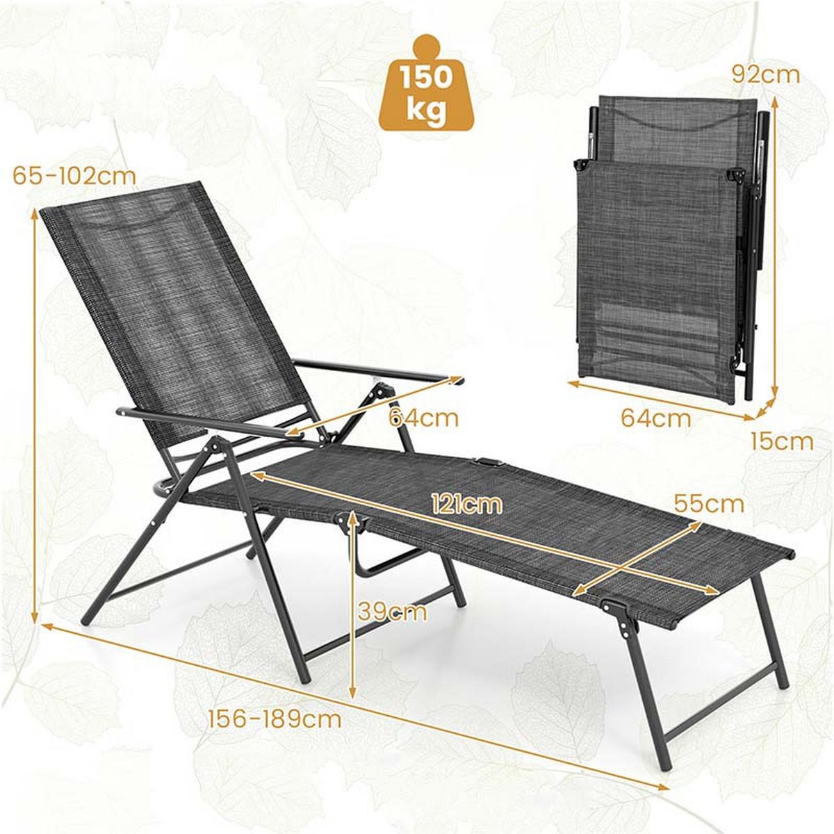 SONNENLIEGEN 2er-Set Grau - Grau, Metall (189/102/64cm) - COSTWAY