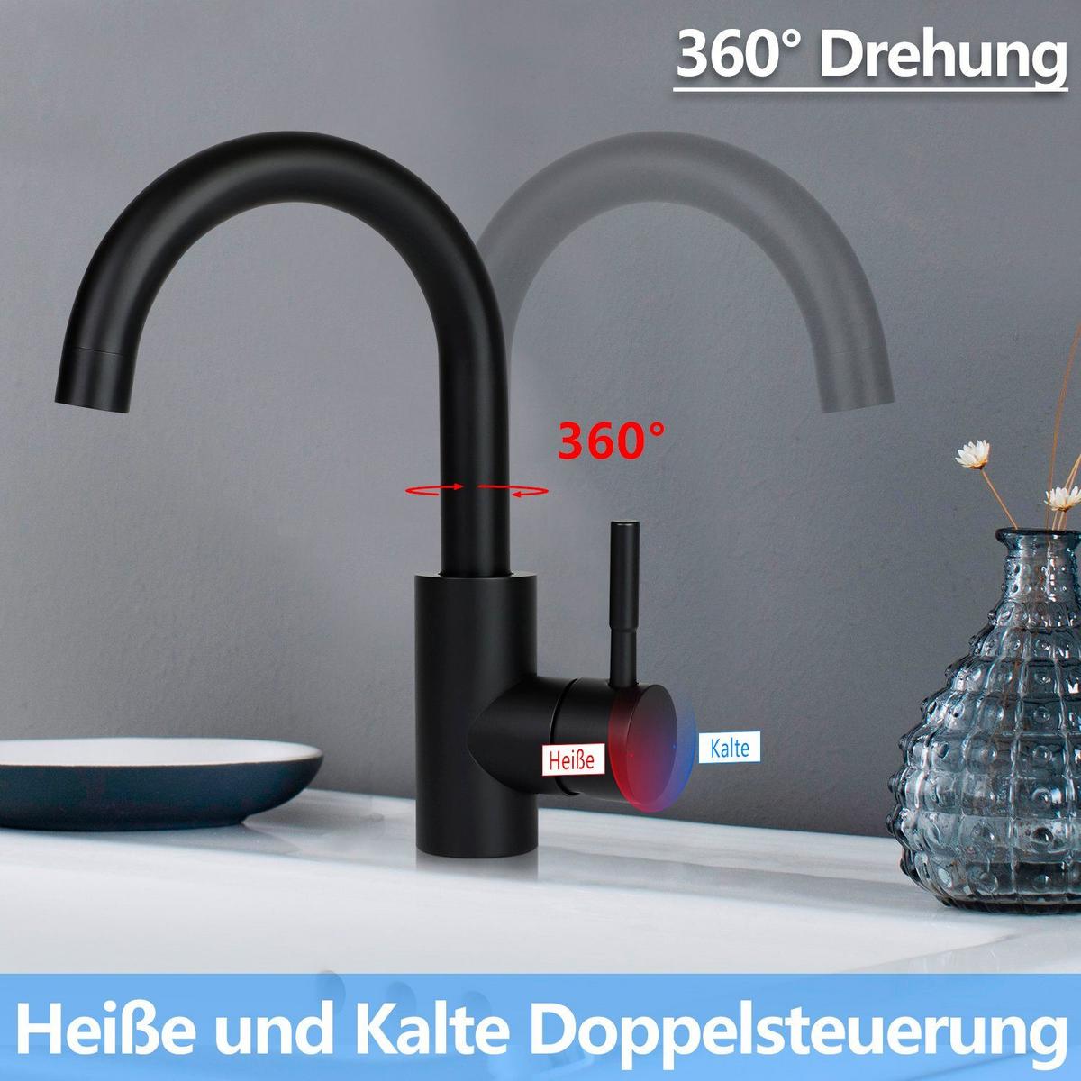 WASCHTISCHARMATUR Flutisf 13/4/24 cm - Schwarz, Metall (4/24/13cm) - ZMH