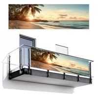 BALKON-SICHTSCHUTZ Strand - Palmen - Meer - Sonnenuntergang Windschutz 300x90 cm - Samtahornfarben, Kunststoff (300/90cm) - MuchoWow