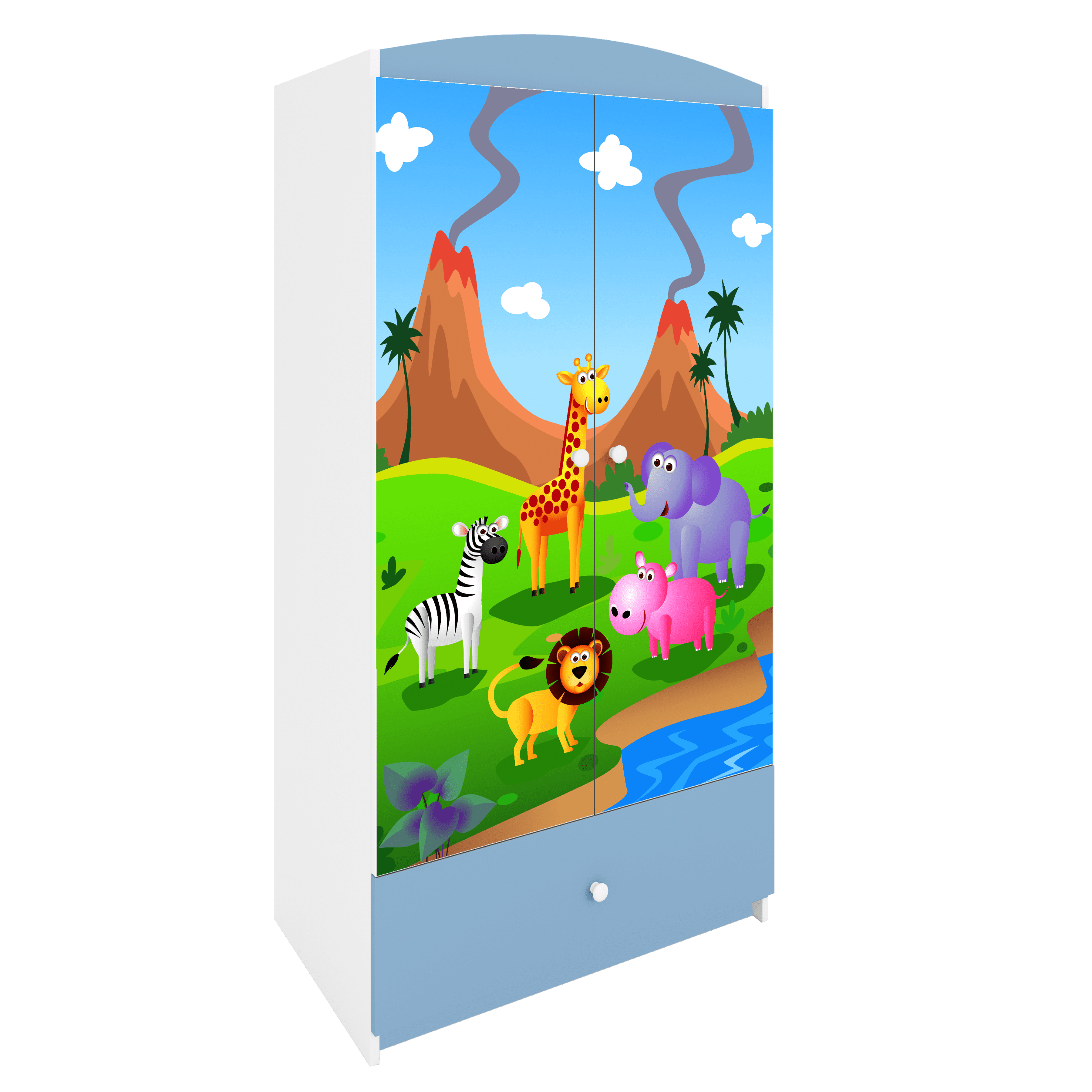 KINDERKLEIDERSCHRANK Safari - Blau, Holzwerkstoff (90/175/52cm) - RAUMHIRSCH FURNITURE