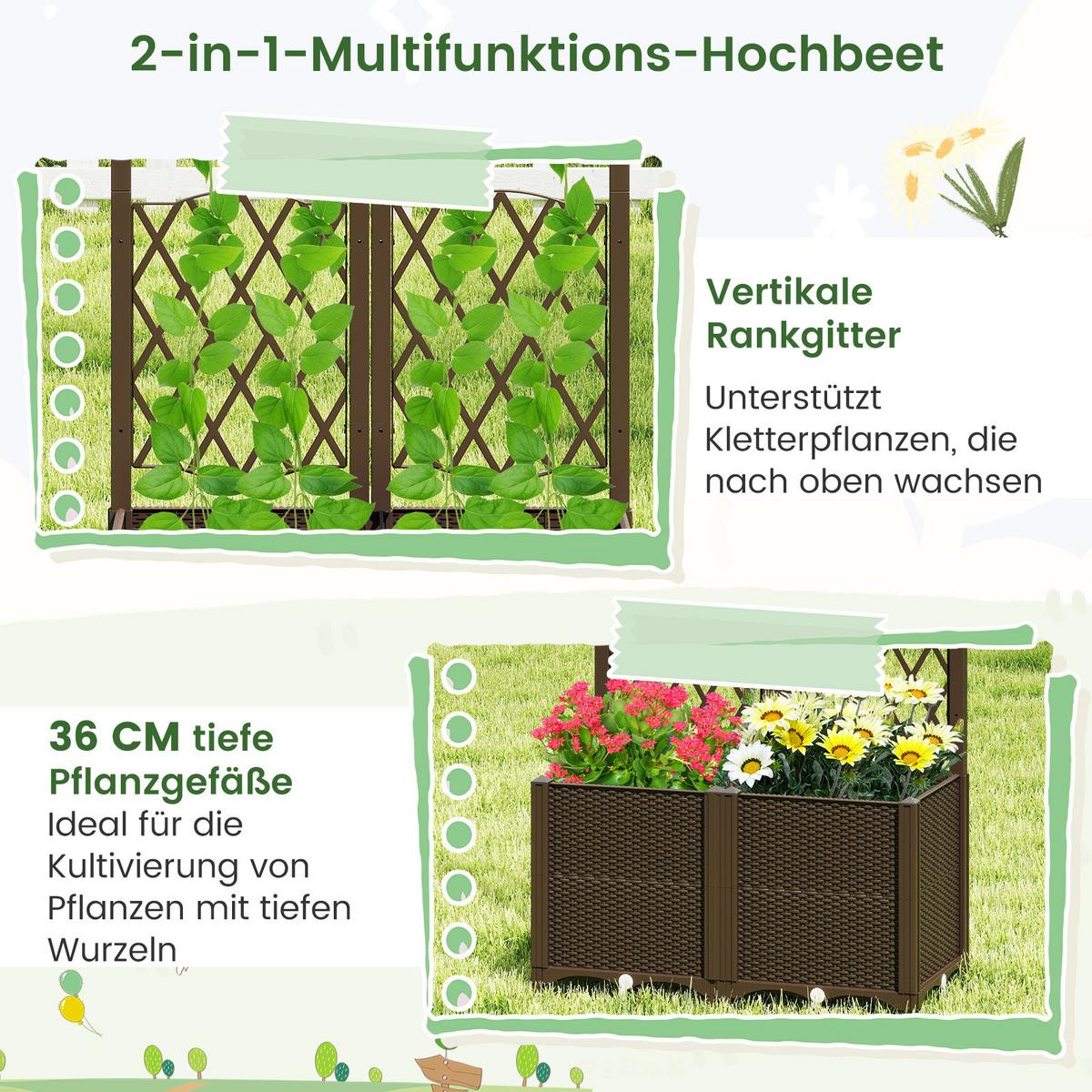 BLUMENKASTEN mit Rankgitter braun - Braun, Holz (80/122/40cm) - COSTWAY