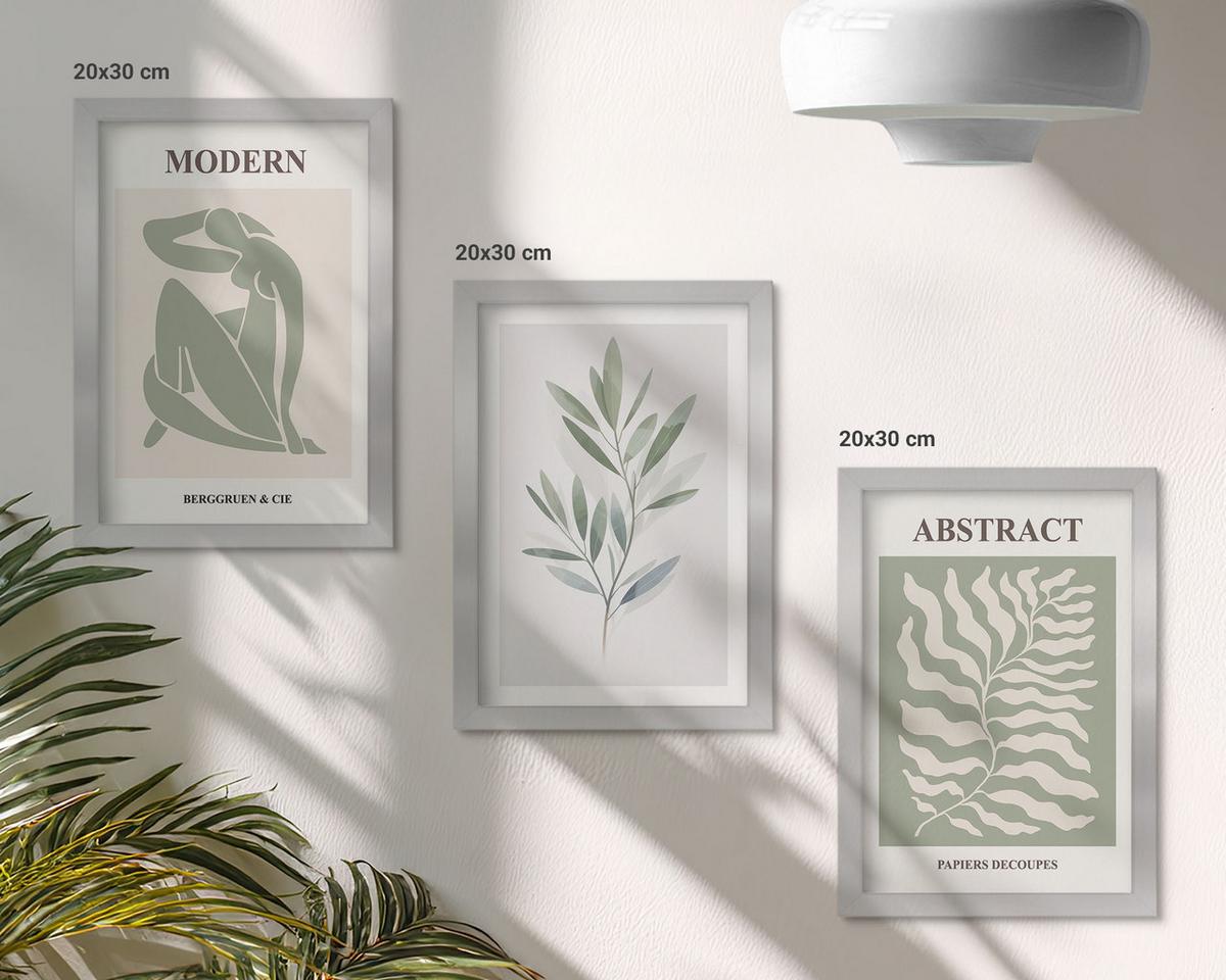 BILDER SET 3er Set - 20x30 cm Silberner Rahmen - Matisse Aquarell Boho-Design - Silberfarben, Kunststoff (20/30cm) - TULUP