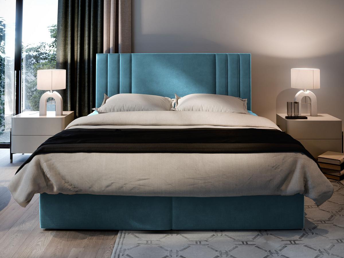 BOXBETT BRES 160x200 cm mit Matratze und Topper - Blau - Blau, Holz (160/200cm) - MASSENO