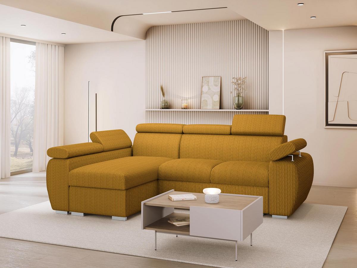 ECKSOFA Boston Mini Premium Cord 2RLC, Seite: Links LC+2R - Chromfarben/Braun, Holz/Textil (255/170cm) - MIRJAN24