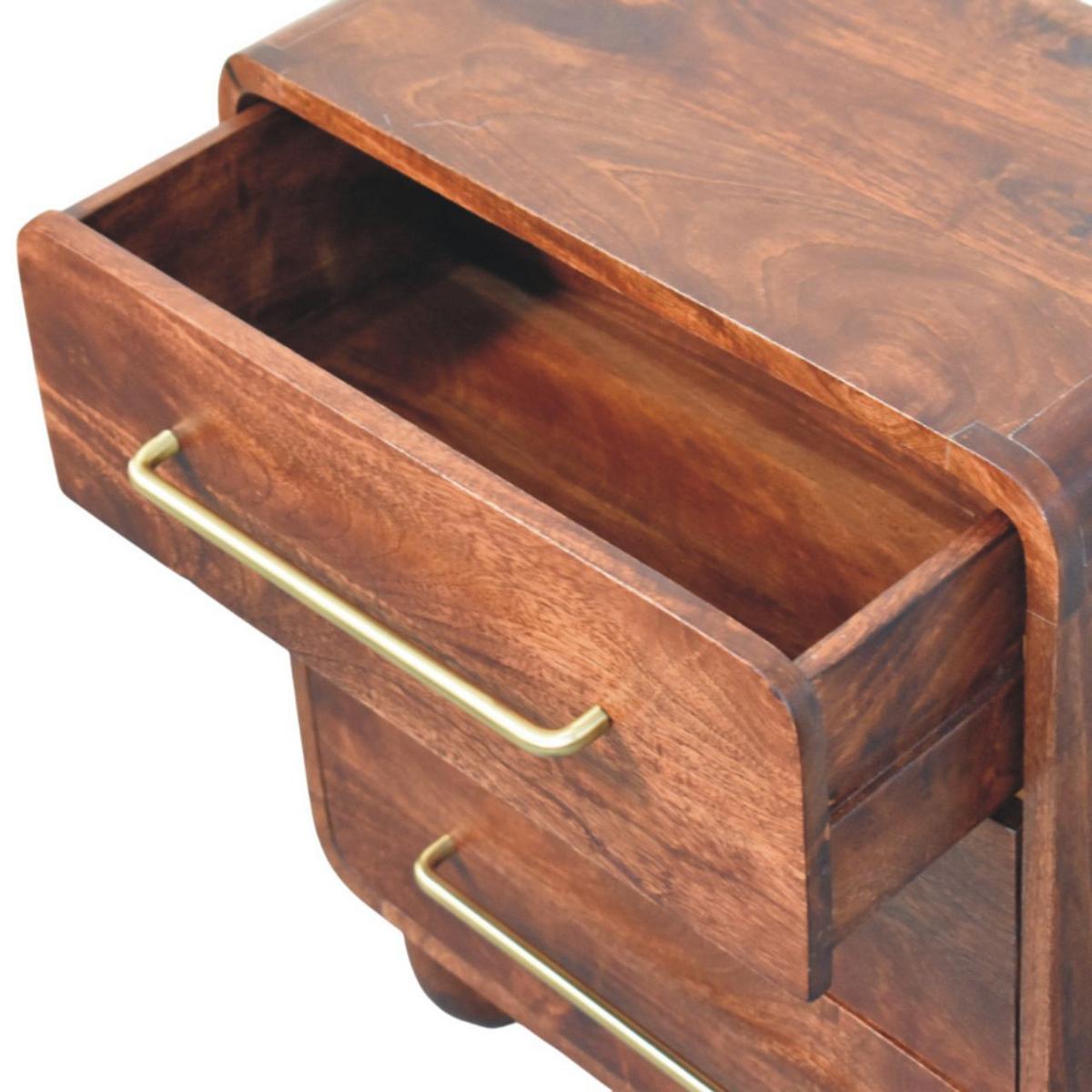 KOMMODE Abgerundet, 3 Schubladen, Hellbraun - Dunkelbraun/Messingfarben, Holz/Metall (55/57/30cm) - Artisan Furniture