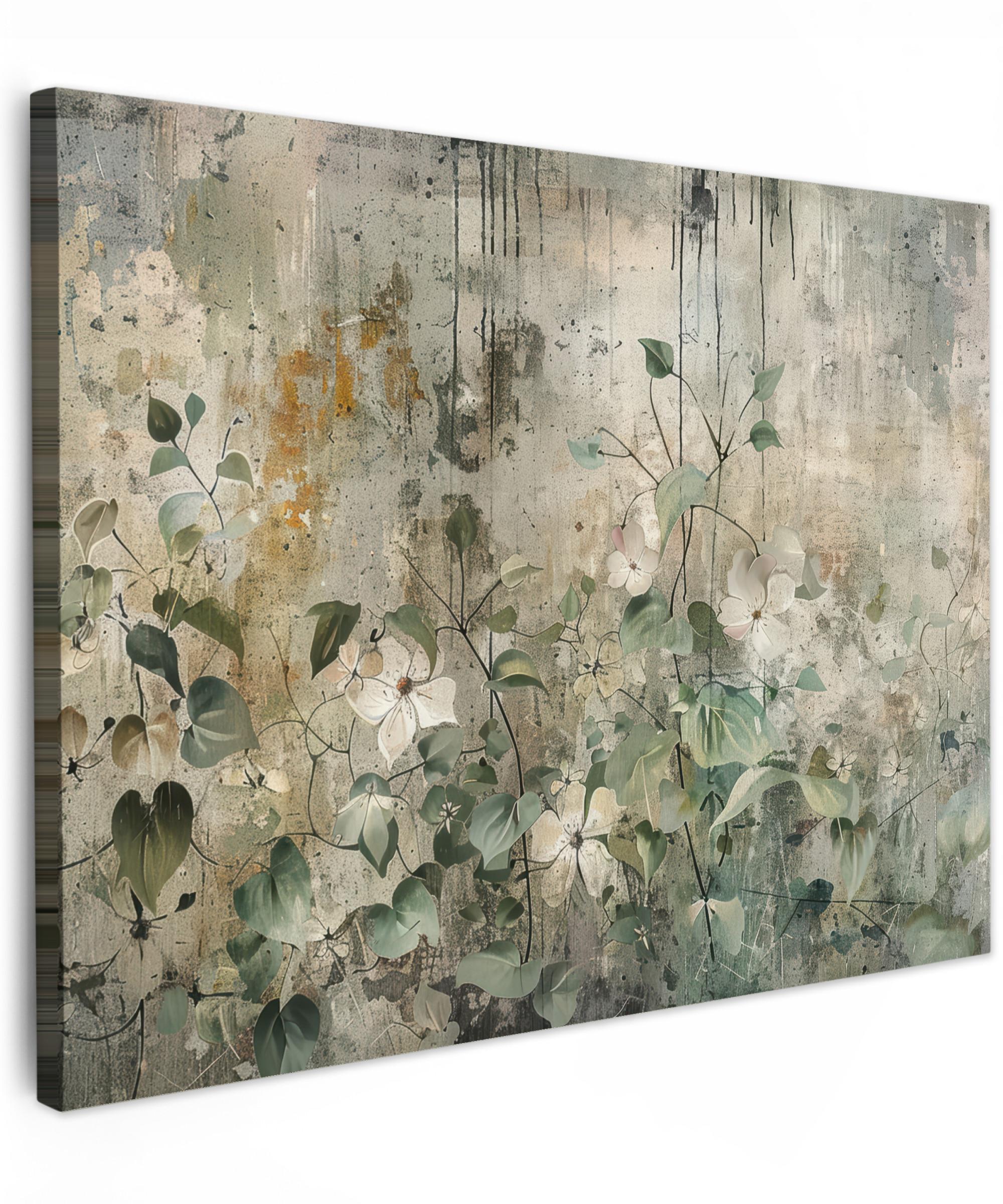 LEINWANDBILD Blumen - Blätter - Abstrakt - Modern Wandbild 40x30 cm - Grau, Textil (40/30cm) - MuchoWow