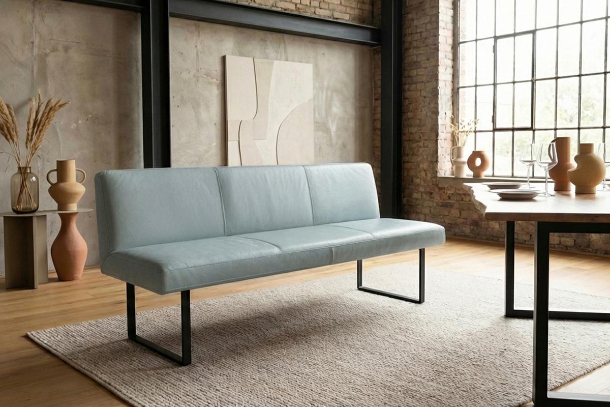 ESSZIMMERBANK ELEEN Hellblau Leder - Hellblau, Leder (223/85/69cm) - KAWOLA