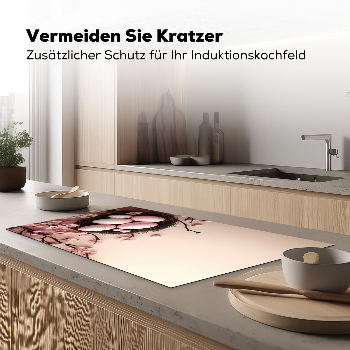 HERDABDECKPLATTE Rosa - Blüten - Eier Induktionsschutz 91.6x52.7 cm - Hellrosa, Kunststoff (91.6/52.7/0.2cm) - MuchoWow