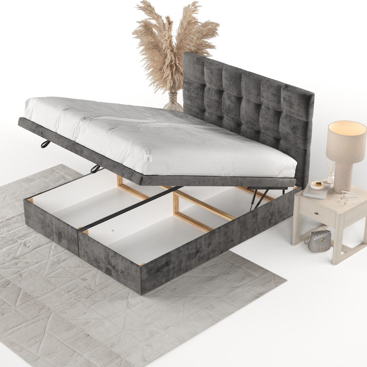 POLSTERBETT Guam mit Stauraum 160/200 cm Stahl im Lotta Stoff - Graphitfarben/Schwarz, Holz/Holzwerkstoff (160/200cm) - AltaBeds