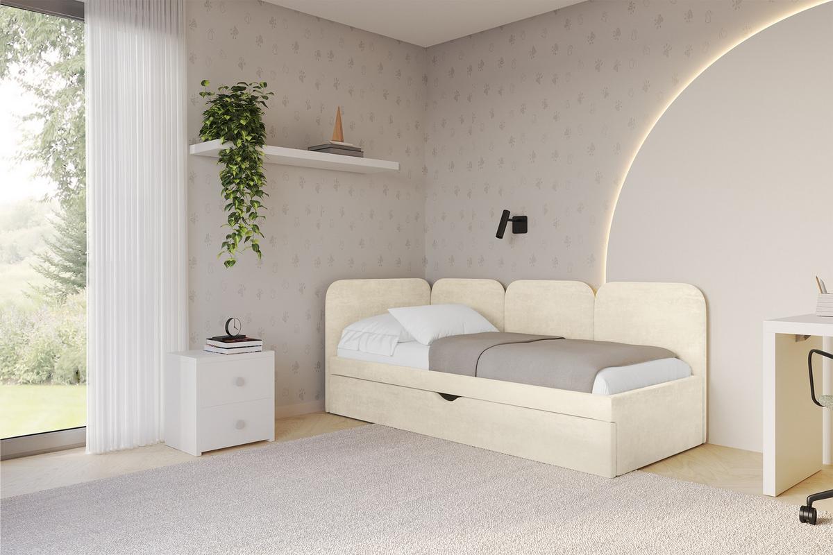 EINZELLBETT Jugendbett mit Bettkasten, Rechts - ALVY 100x200 Beige - Naturfarben, Holzwerkstoff/Textil (100/200cm) - ALTDECOR