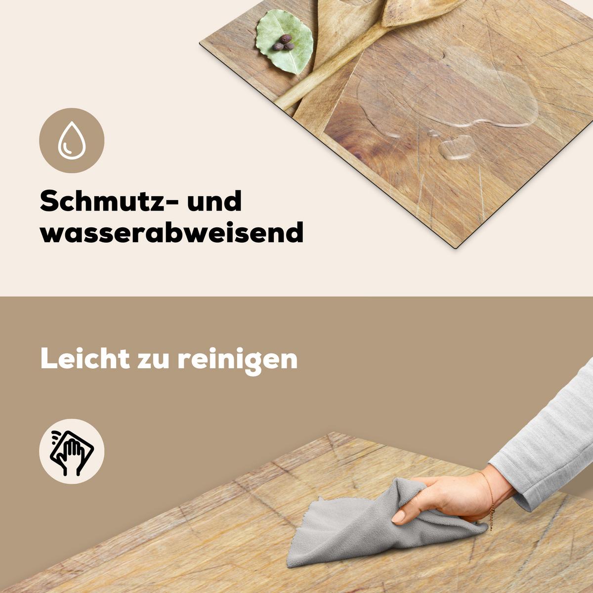HERDABDECKPLATTE Holz - Löffel - Braun - Smiley Herdabdeckung Induktionsfeld 65x52 cm - Hellbraun, Kunststoff (65/52/0.2cm) - MuchoWow