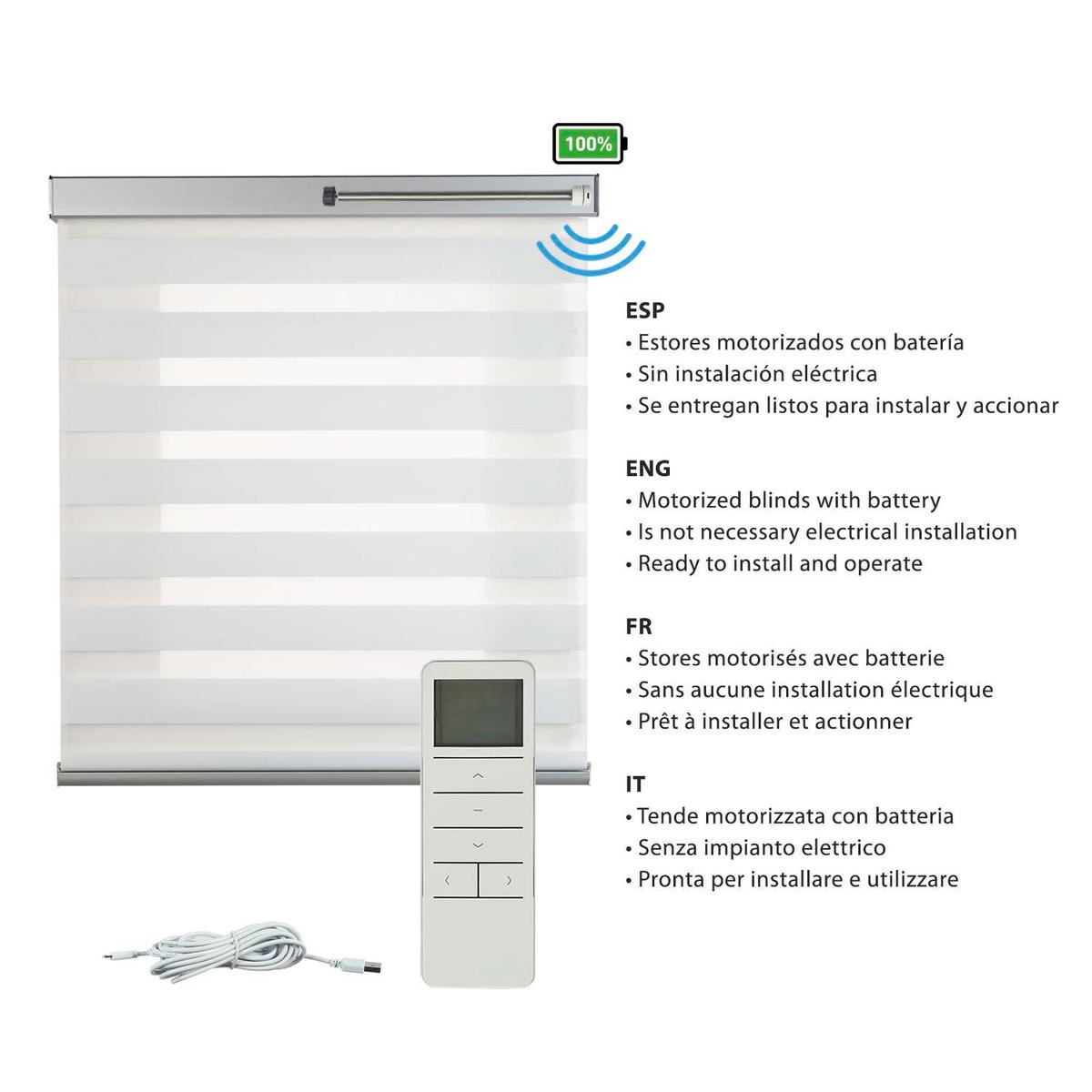DOPPELROLLO MotorisiertesWeiß 200x250 cm - Weiß, Kunststoff (200/250cm) - STORESDECO