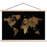 POSTER MIT MAGNETLEISTEN Weltkarte - Gold - Luxus - Erde - Schwarz Wandbilder 60x40 cm - Goldfarben, Textil (60/40/0.15cm) - MuchoWow