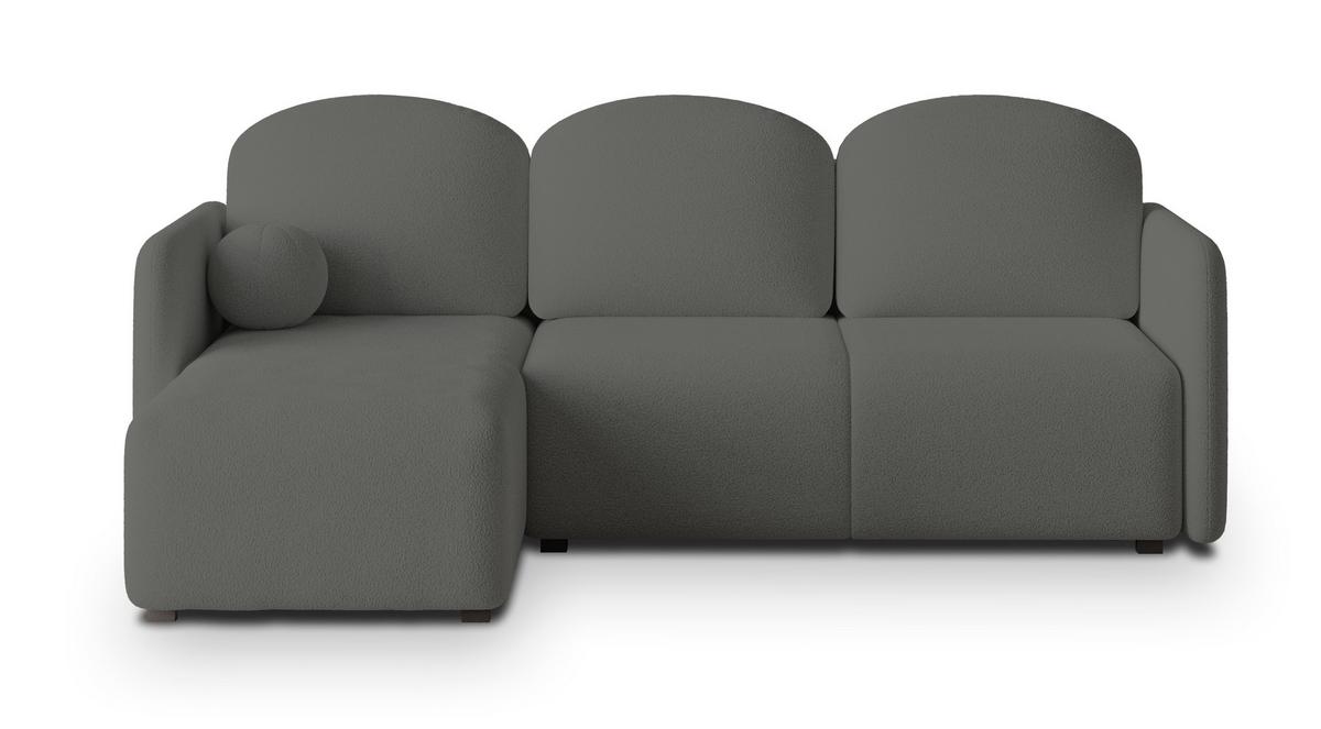 ECKSOFA SUVINO Grau Boucle-Stoff mit Schlaffunktion - Grau, Holz (230/143cm) - MASSENO