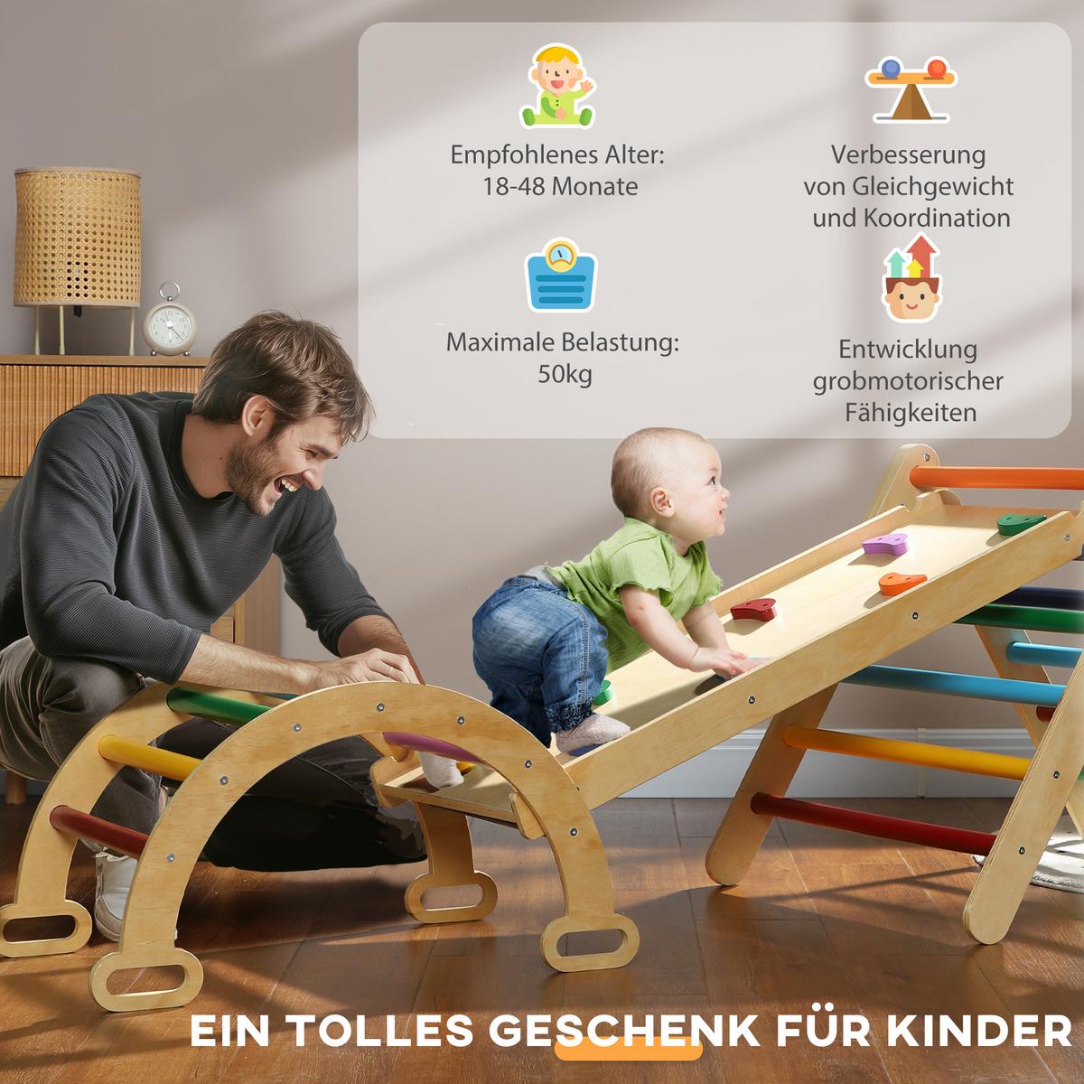 KLETTERGERÜST - Multicolor, Holzwerkstoff (64.5/59/178cm) - AIYAPLAY