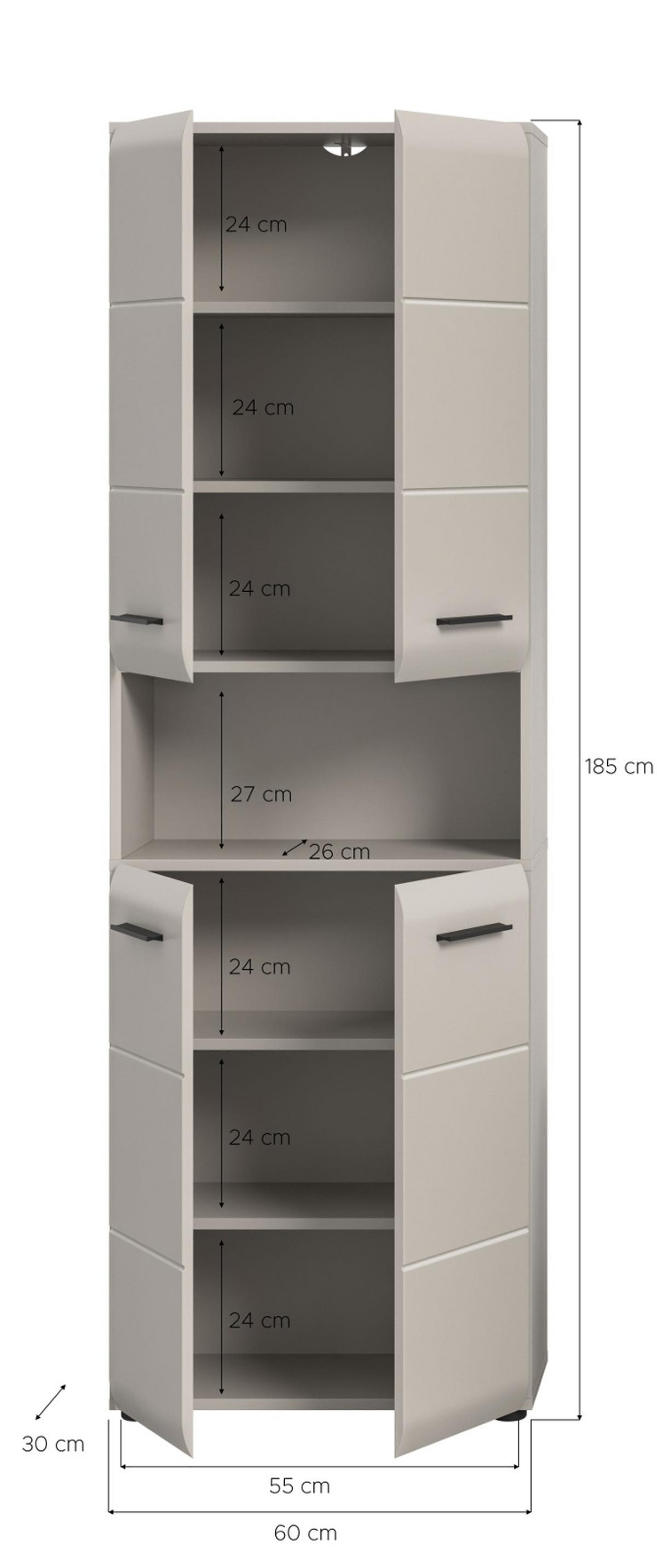 HOCHSCHRANK Kaschmir 60 x 185 cm, Badschrank mit viel Stauraum - Kaschmir/Schwarz, Holzwerkstoff/Kunststoff (60/185/30cm) - Inn.Furn