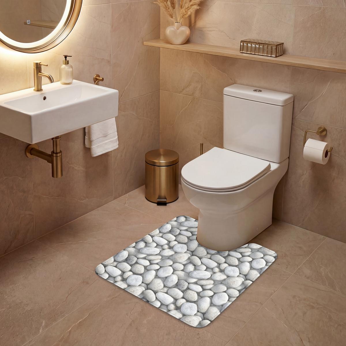 WC-VORLEGER Steine - Grau - Oval Toilettenvorleger 55x60 cm - Hellgrau, Textil (55/1cm) - OnlyWow