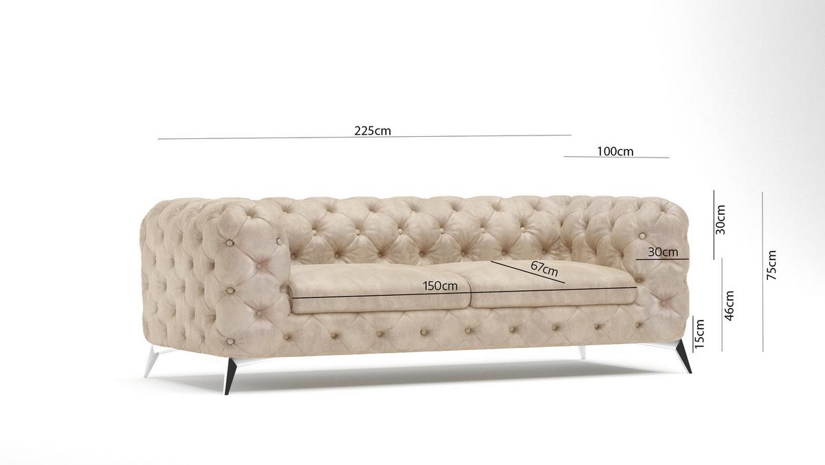 CHESTERFIELD-SOFA 3-Sitzer Quantum Beige Samt - Beige/Silberfarben, Holz/Textil (225/75/100cm) - S-Style Möbel