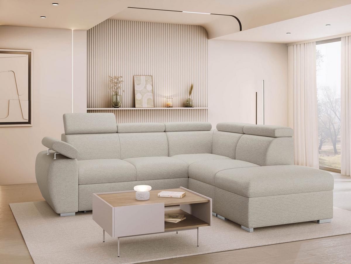 ECKSOFA Boston 2RR1P, Seite: Rechts 2R+R+1P(65)+PUFAP - Silberfarben/Creme, Holz/Textil (260/230cm) - MIRJAN24