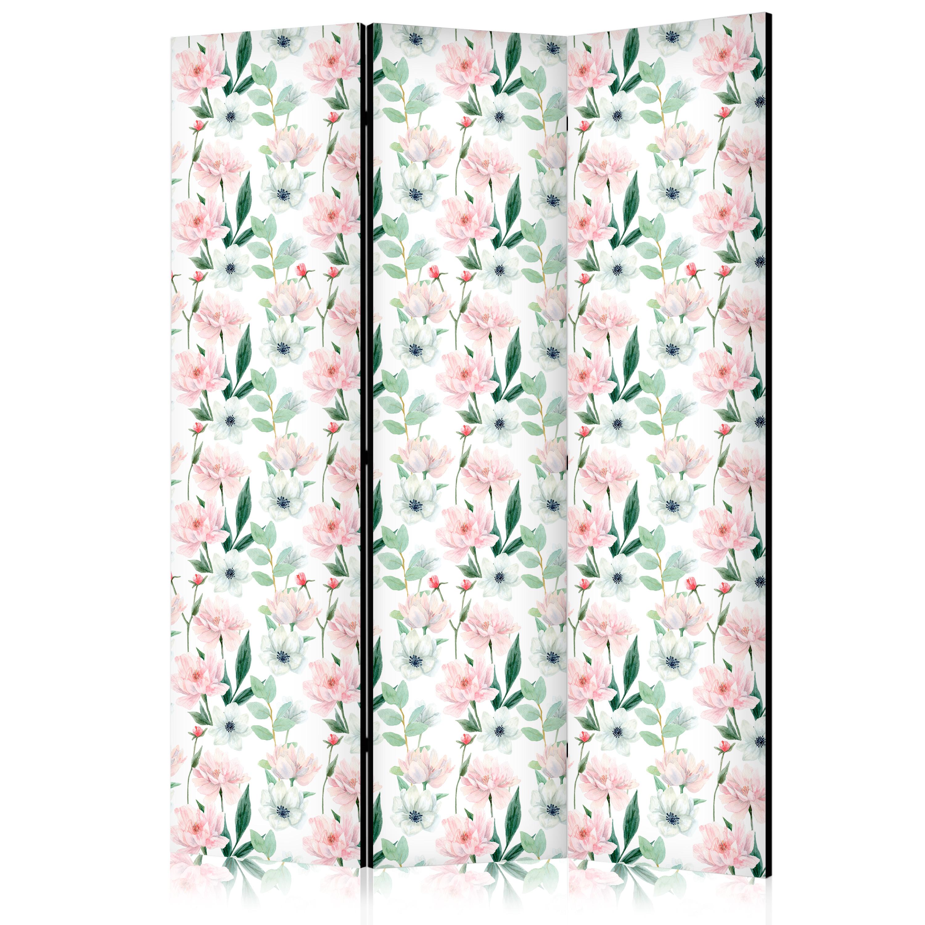 PARAVENT Akustik 3-tlg 135x172 cm Pfingstrosen Blumenmuster - Multicolor, Holz/Textil (135/172/3cm) - Muralo