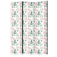 PARAVENT Akustik 3-tlg 135x172 cm Pfingstrosen Blumenmuster - Multicolor, Holz/Textil (135/172/3cm) - Muralo