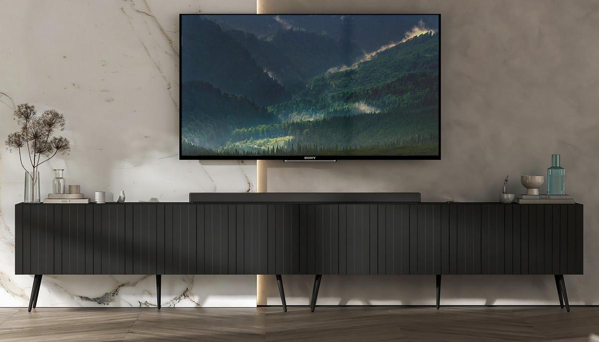 TV-LOWBOARD 2-er Set Elpis Schwarz matt mit Metallbeinen 150 cm Glamour - Schwarz, Holzwerkstoff (300/60.5/36.5cm) - Meble Lindner