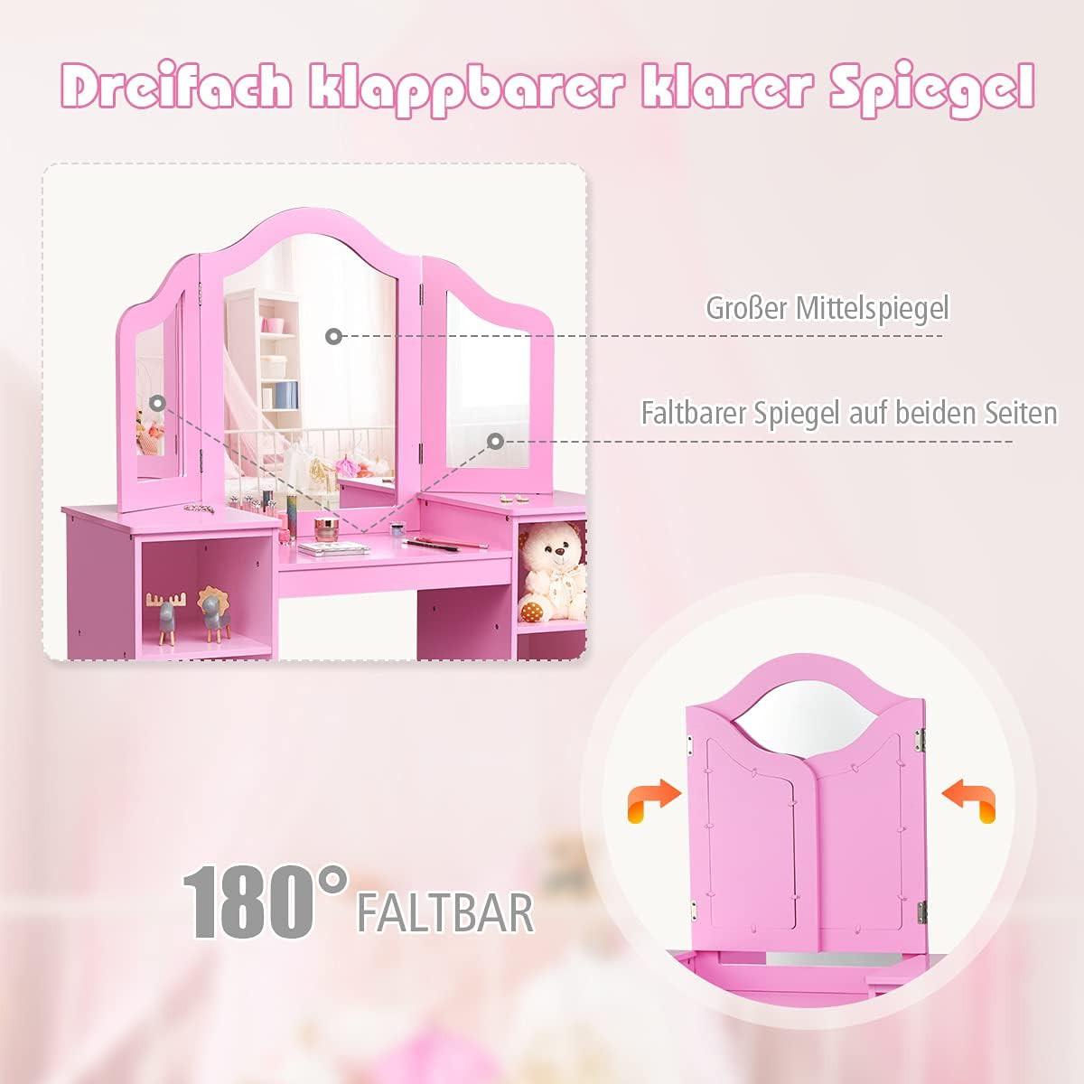 SCHMINKTISCH Set für Kinder Pink - Pink, Holz (107/117/40cm) - COSTWAY