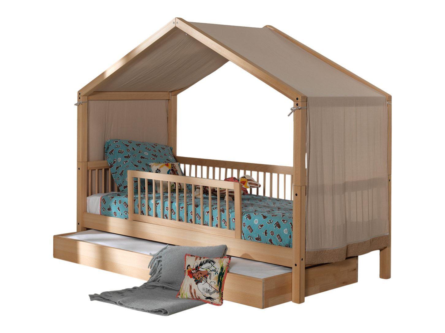 HAUSBETT Kelci 90x200 Bettschublade Absturzschutz Buche massiv natur - Buchefarben, Holz (90/200cm) - 58aufmkessel
