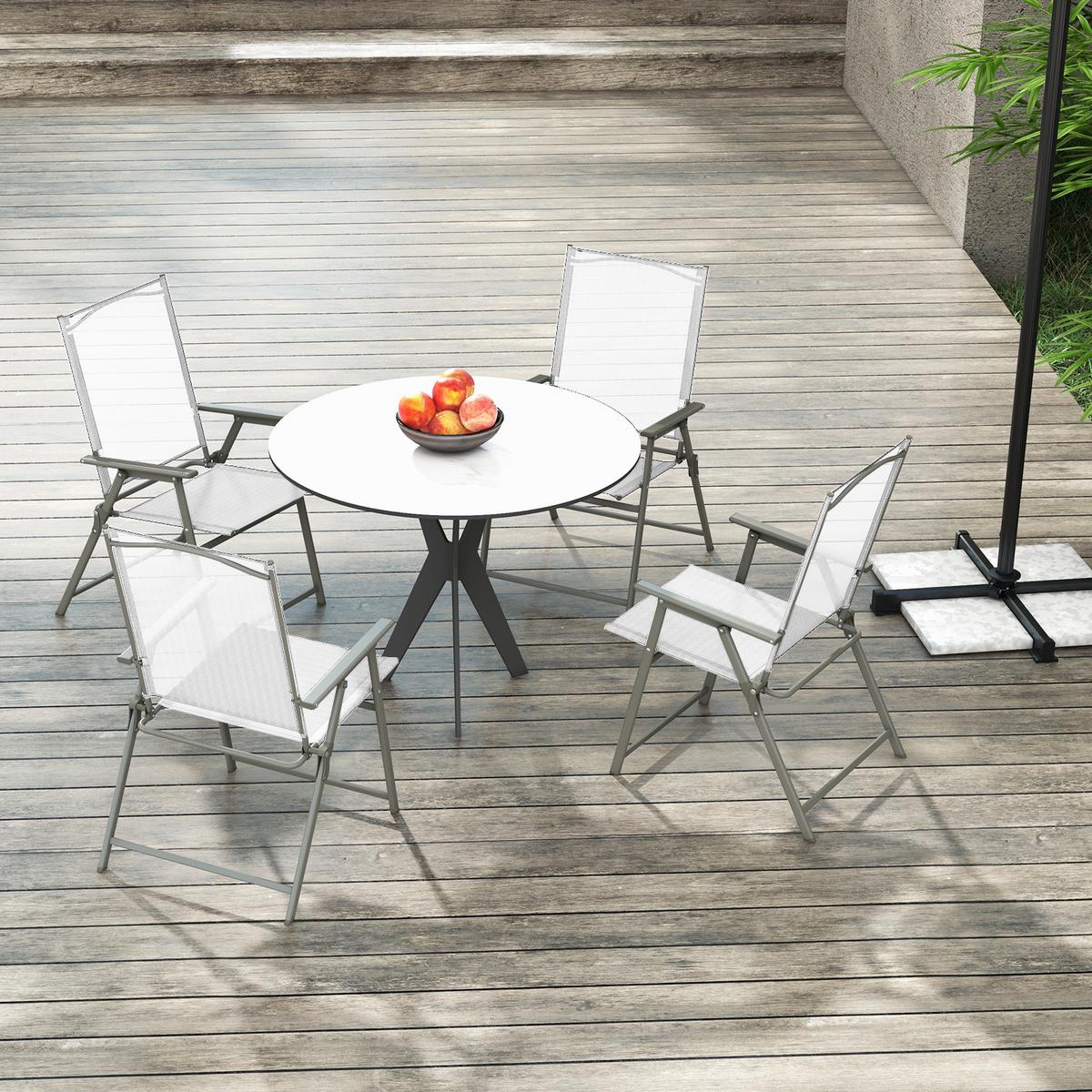 TERRASSENSTUHL Weiß (4-teilig) - Weiß, Metall (62/69/58cm) - COSTWAY