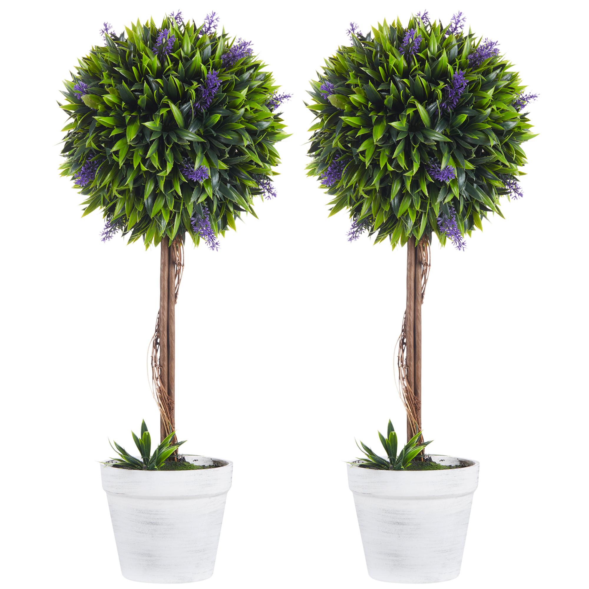 KUNSTPFLANZE Lavendel 2er-Set Künstliche Pflanzen 60 cm Zimmerpflanze Grün - Braun/Weiß, Kunststoff (60cm) - HOMCOM