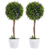 KUNSTPFLANZE Lavendel 2er-Set Künstliche Pflanzen 60 cm Zimmerpflanze Grün - Braun/Weiß, Kunststoff (60cm) - HOMCOM