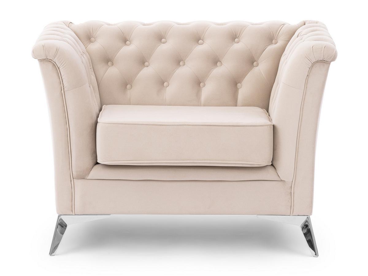 CHESTERFIELD-SESSEL Whitby Beige Samt mit silbernen Füßen - Beige/Silberfarben, Holz/Textil (116/78/82cm) - S-Style Möbel