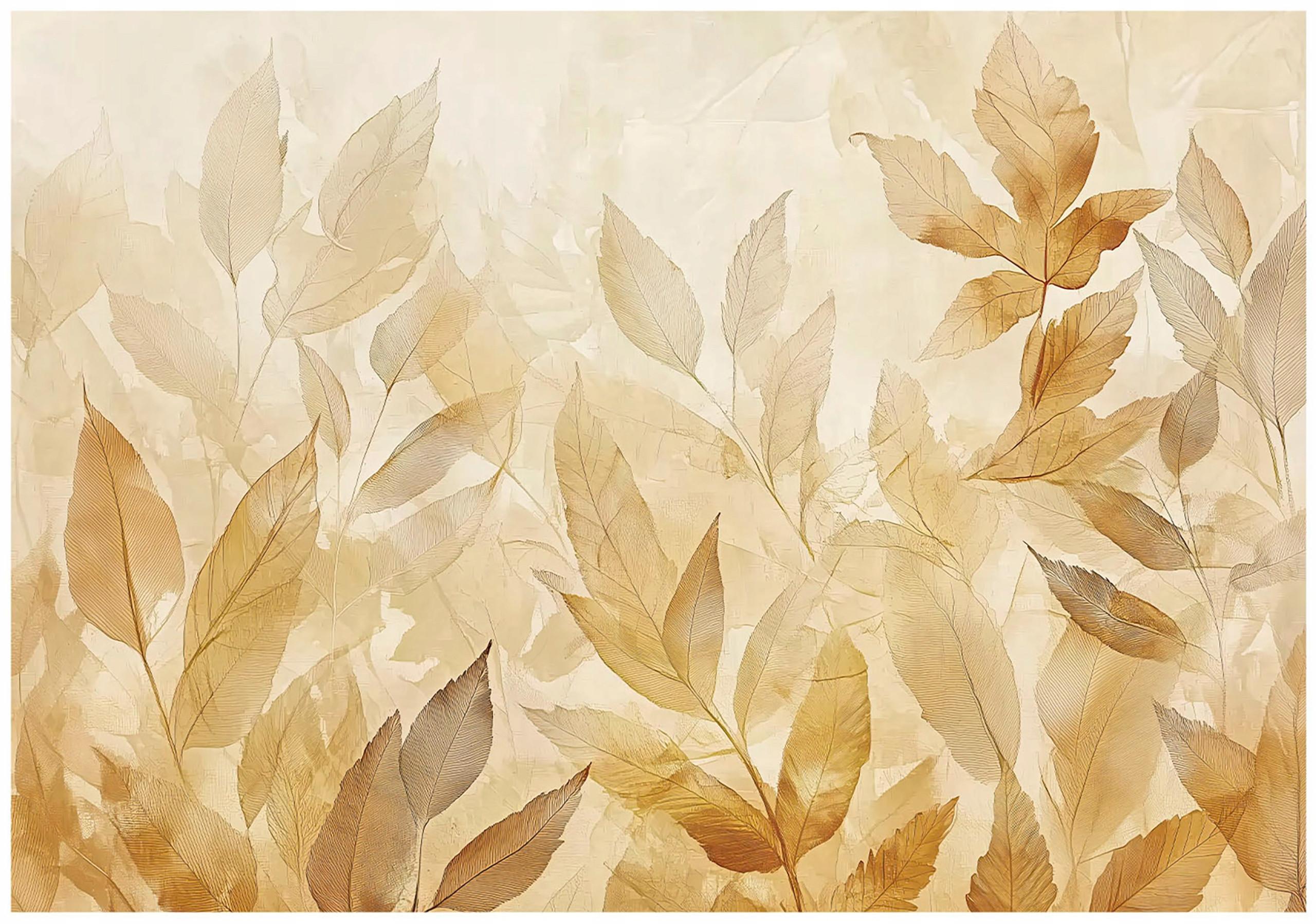 FOTOTAPETE Blätter Gold Natur Vlies Tapete Wohnzimmer Schlafzimmer 300x210 - Multicolor, Papier (300/210cm) - Wallarena