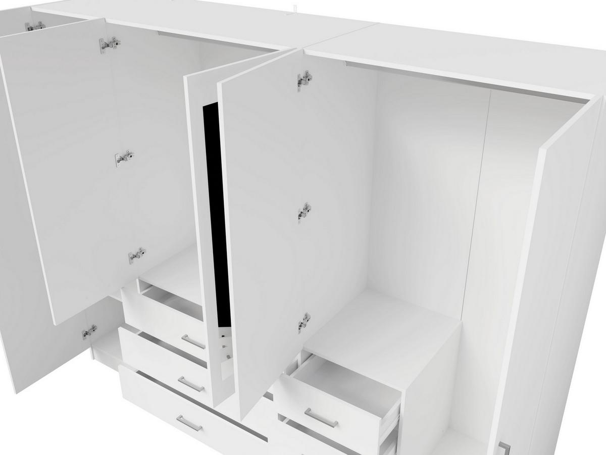 DREHTÜRENSCHRANK NEVARIS 250/200,5/58cm 5-türig mit Spiegel Weiß - Weiß, Holzwerkstoff (250/200.5/58cm) - MASSENO