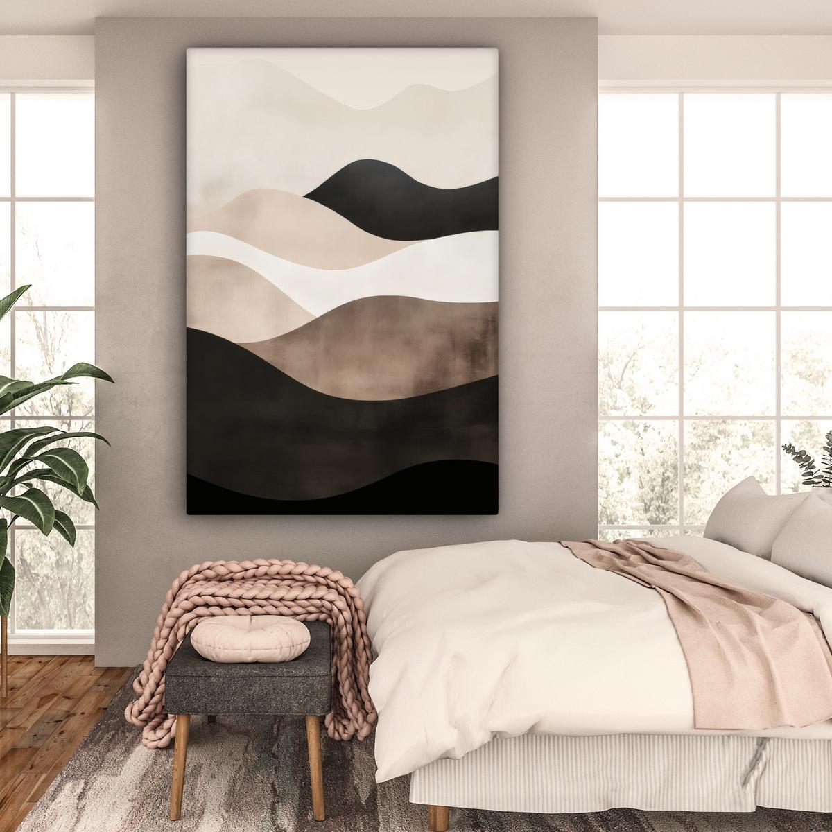 LEINWANDBILD Abstrakt - Landschaft - Wellen - Cremefarben Deko Groß 90x140 cm - Cappuccino, Textil (90/140cm) - MuchoWow