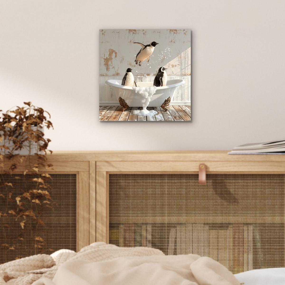 METALLBILD Vintage - Pinguin - Badewanne - Schaumstoff 20x20 cm - Schwarz, Metall (20/20cm) - MuchoWow