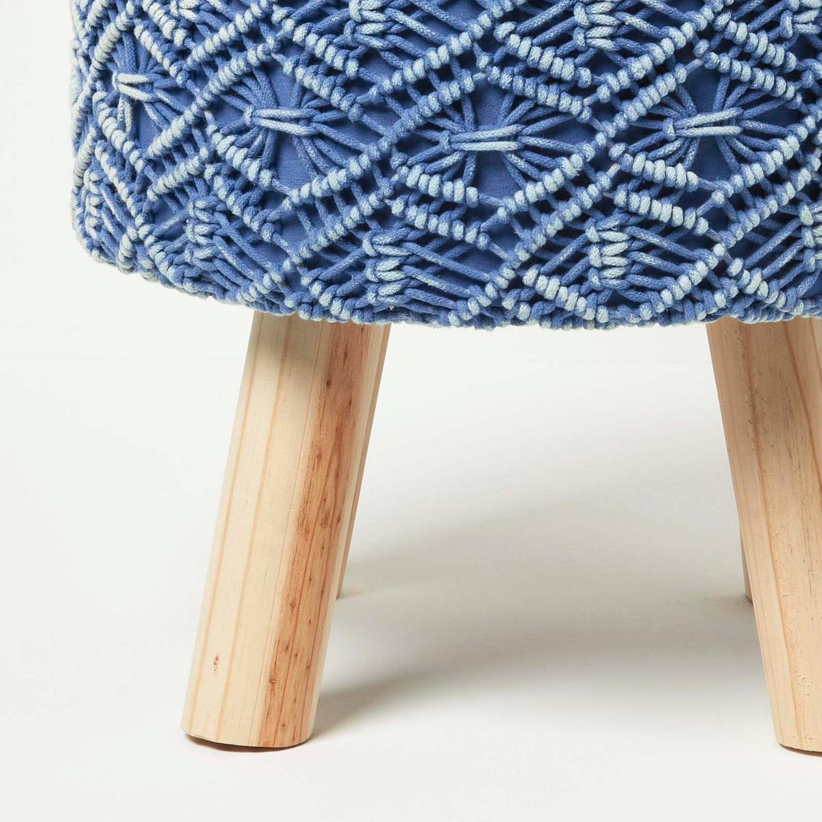 MAKRAMEE-HOCKER Willow blau, 41/41/43 cm - Blau, Textil (41/43/41cm) - Homescapes