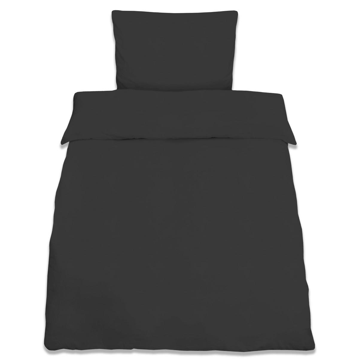 BETTWWÄSCHE Julie 135/200 cm + Kissenbezug 80/80 cm Schwarz Renforcé 2er Set - Schwarz, Textil (135/200cm)