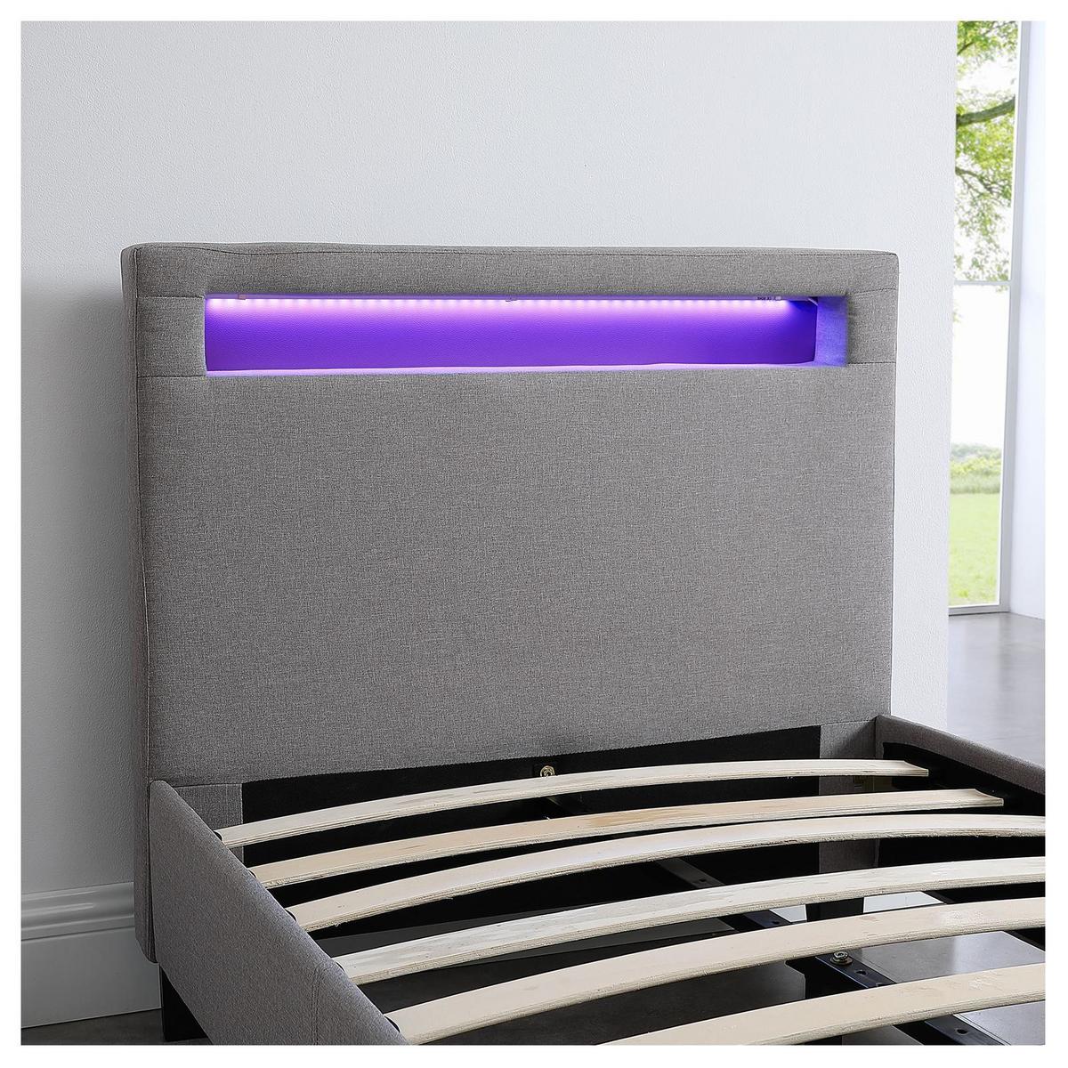 POLSTERBETT MIT LED HIMALAYA 90X200 CM - Grau, Textil (90/200cm) - CARO-Möbel