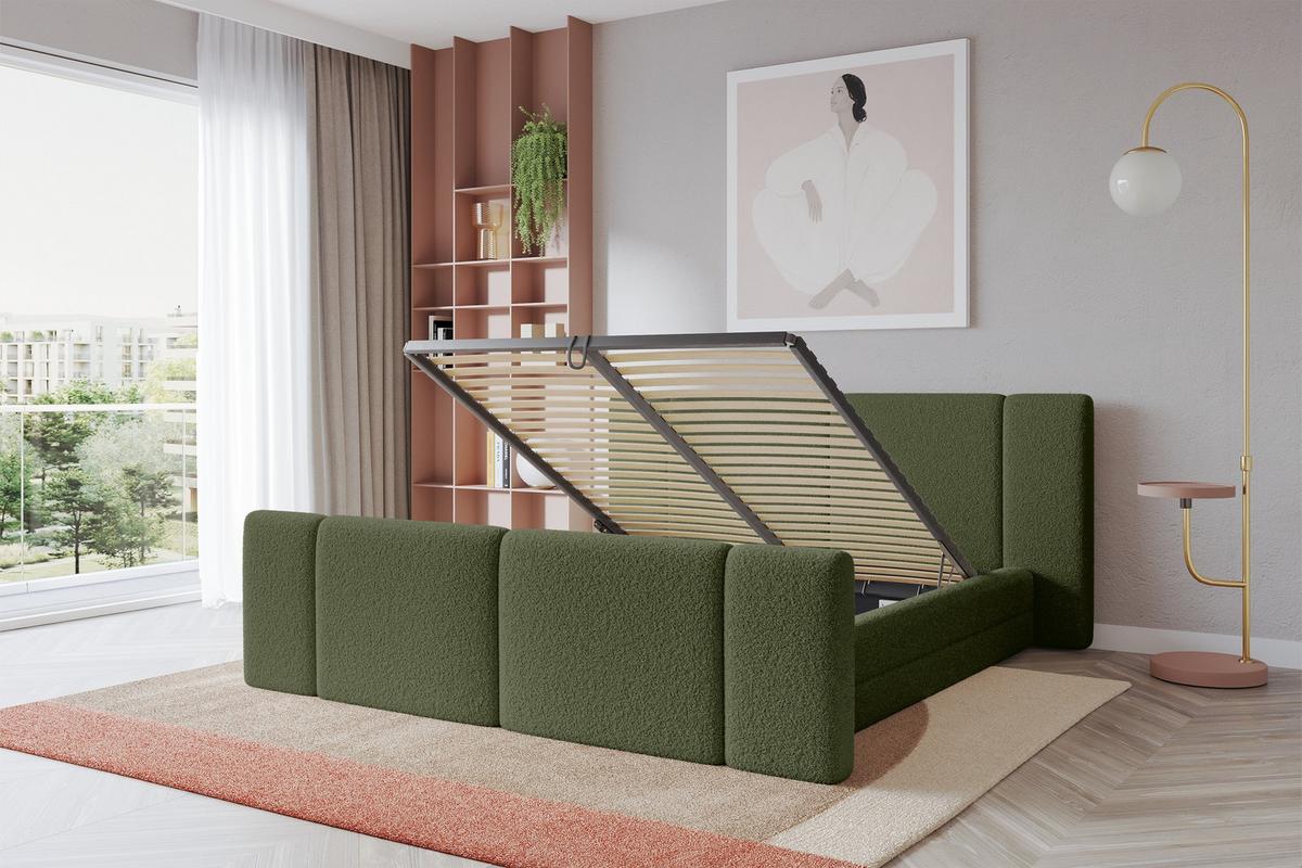 POLSTERBETT mit Bettkasten, Fußteil und Lattenrost, Bett mit Matratze H3/H4 - TEVO-Z 140x200 Grün - Olivgrün, Holzwerkstoff/Textil (140/200cm) - ALTDECOR