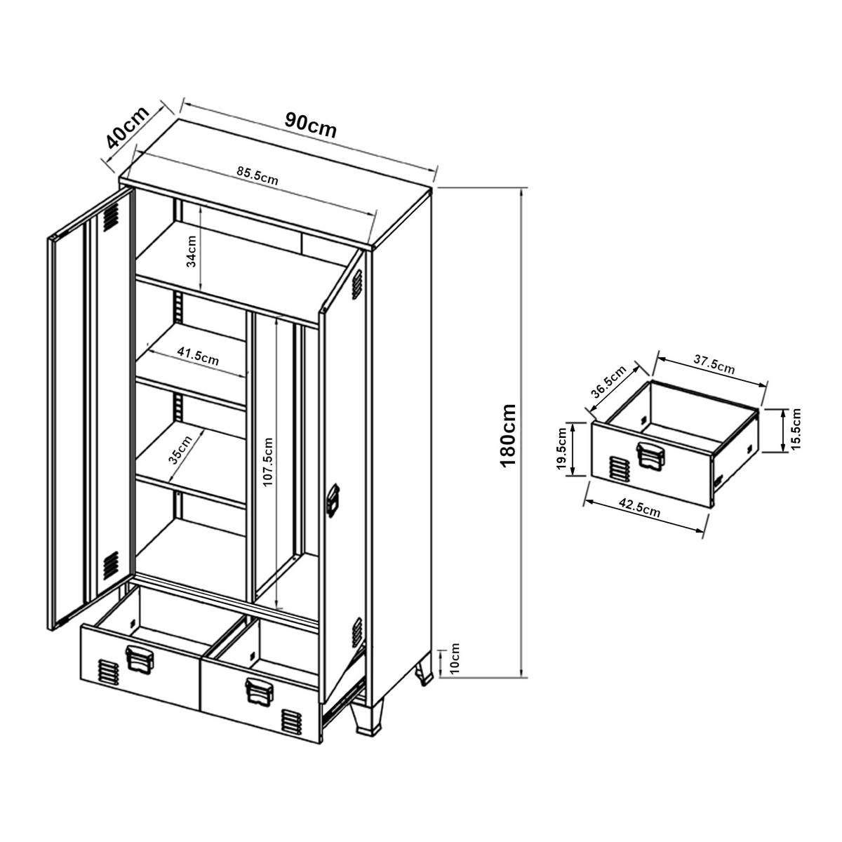 KLEIDERSCHRANK Hankasalmi - Schwarz, Metall (90/180/40cm) - [en.casa]