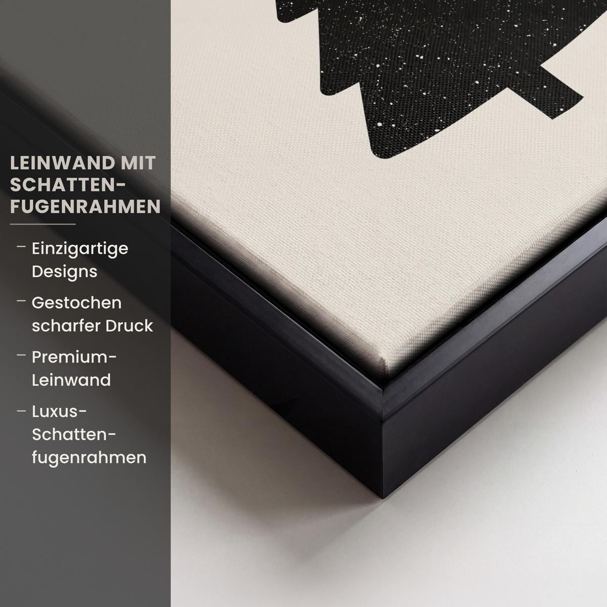 LEINWAND Bilder mit Rahmen - Weihnachtsbaum - Schwarz - Urlaub - Beige - 20x20 - Schwarz, Textil (20/20cm) - MuchoWow