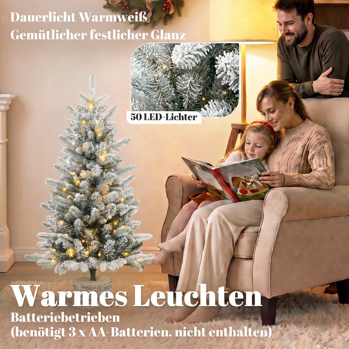 WEIHNACHTSBAUM-MIT-LICHT PE Metall Weiß - Weiß, Kunststoff (90cm) - HOMCOM