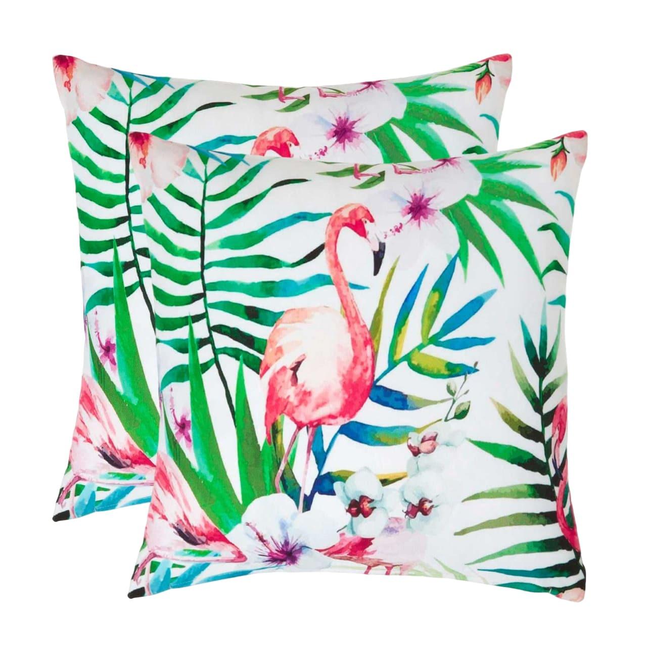 OUTDOOR-KISSEN 2er-Set 45/45 cm – Flamingo & Blumen - Multicolor, Textil (45/45cm) - Homescapes