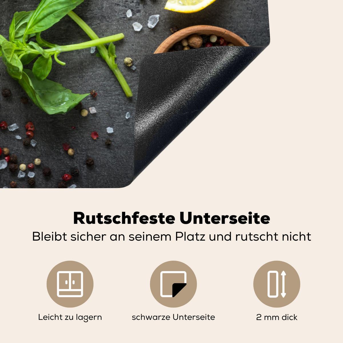 HERDABDECKPLATTE Limette - Kräuter - Gewürze - Grün - Grau - Beton Induktionsmatte 77x51 cm - Grün, Kunststoff (77/51/0.2cm) - MuchoWow