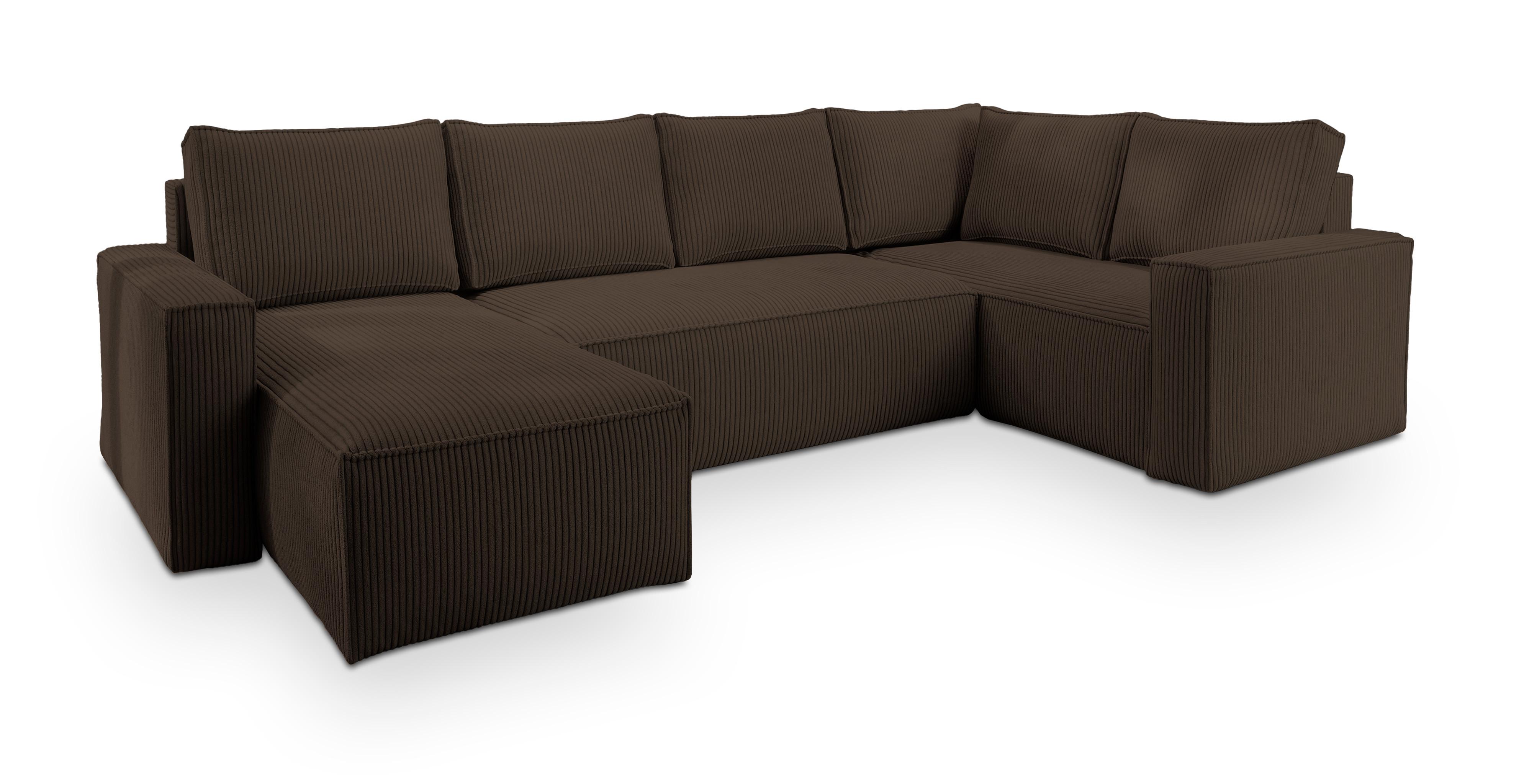 WOHNLANDSCHAFT NORENA R-S Braun Kordstoff mit Schlaffunktion - Braun, Holz (295/85/157.5cm) - MASSENO
