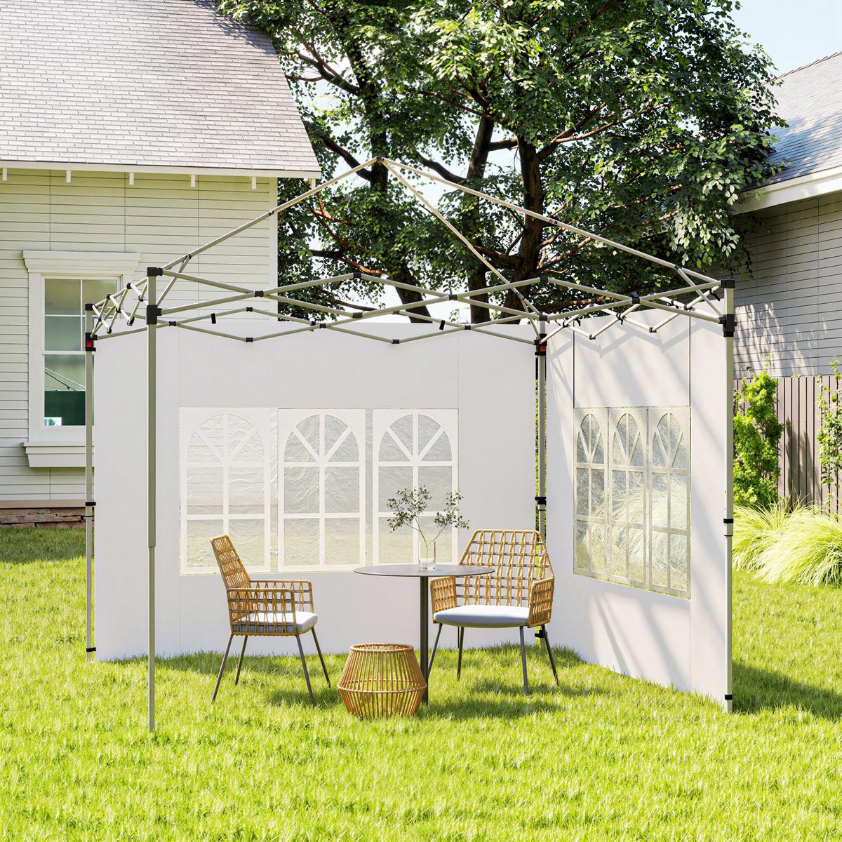 2ER-SET Seitenteile für Pavillon 3x3/3x4 m, Seitenwand mit Fenster, wasserdicht - Weiß, Textil (295/195/1cm) - Outsunny