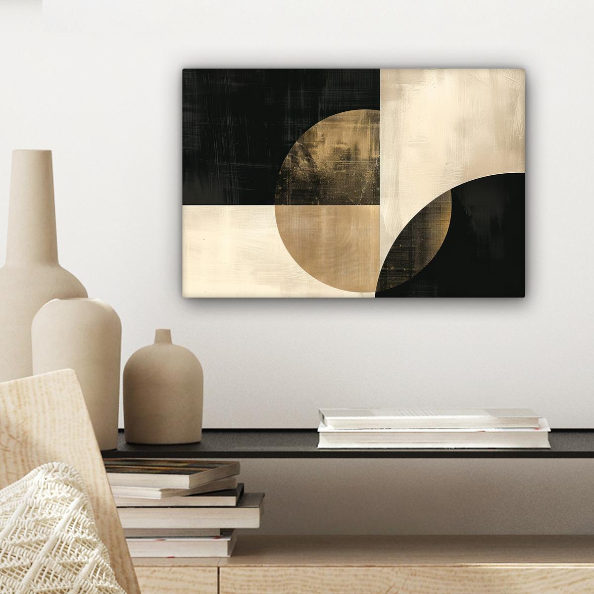 LEINWANDBILD Abstrakt - Geometrische Formen - Schwarz - Gold Deko Schlafzimmer 30x20 cm - Ecru, Textil (30/20cm) - MuchoWow