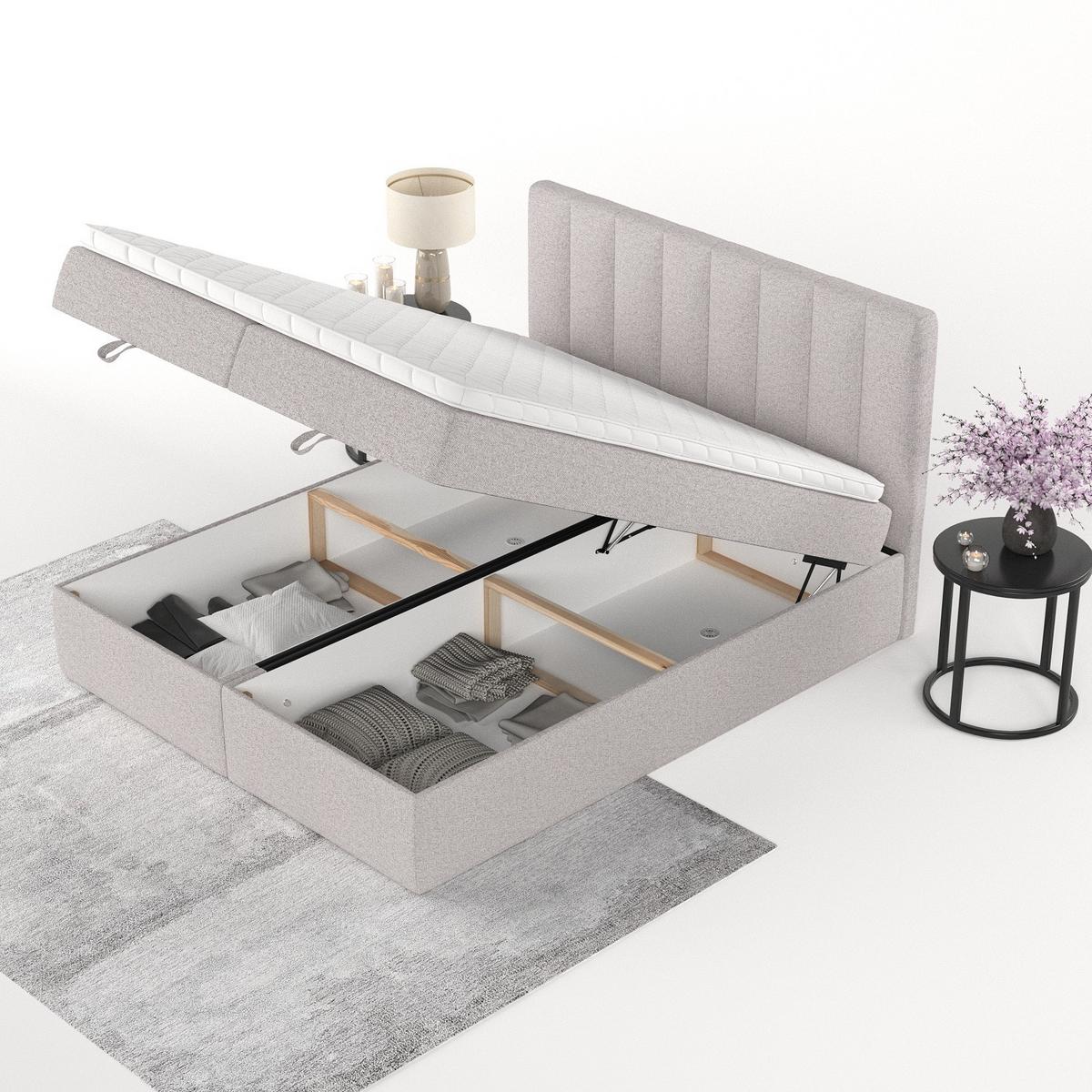 BOXBETT Lusso 160/200 cm Beige im Riva Stoff - Beige/Schwarz, Holz/Holzwerkstoff (160/200cm) - AltaBeds