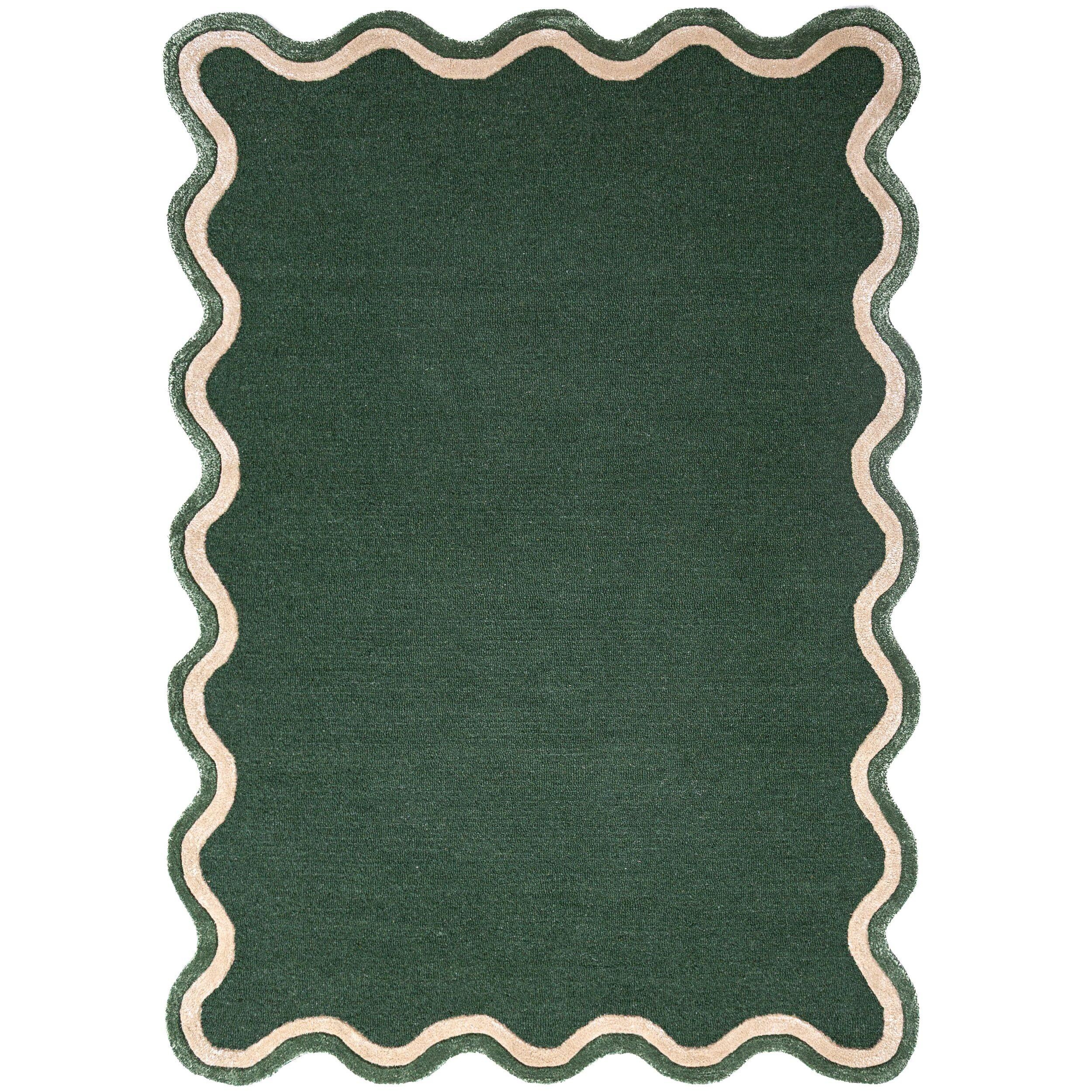 WOLLTEPPICH handgetuftet ALHAM, Wellenbordüre, Waldgrün, 120 x 170 cm - Grün, Textil (120/170cm) - KADIMA DESIGN